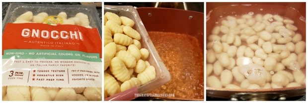 Gnocchi (potato dumplings) are boiled for a few minutes in water, to cook fully.