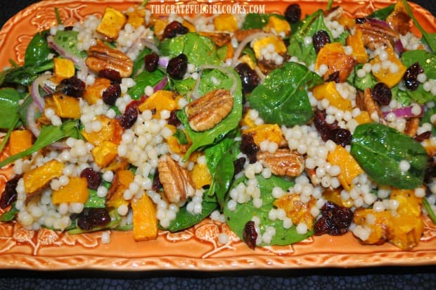 A pretty platter is the backdrop for yummy Thanksgiving salad.