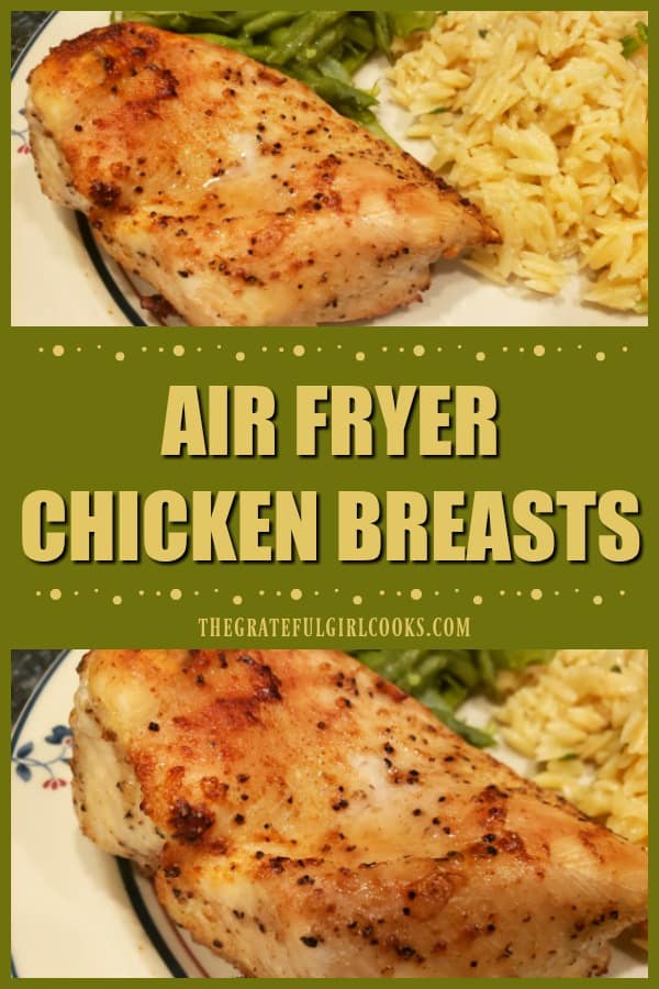 Simple spices and butter provide wonderful flavor for these easy air fryer chicken breasts! Use your air fryer to make this tasty main dish quickly!