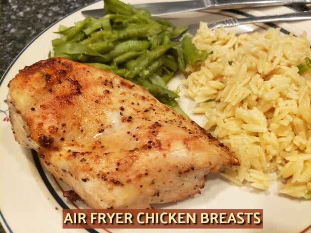 Simple spices and butter provide wonderful flavor for these easy air fryer chicken breasts! Use your air fryer to make this tasty main dish quickly!