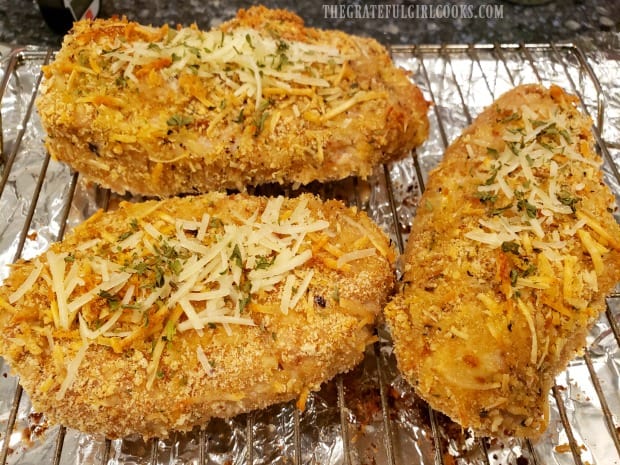 The easy baked pork chops are golden brown once they finish baking.