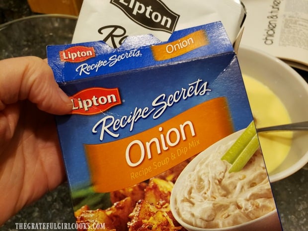 A packet of dried onion soup mix is used in this recipe.