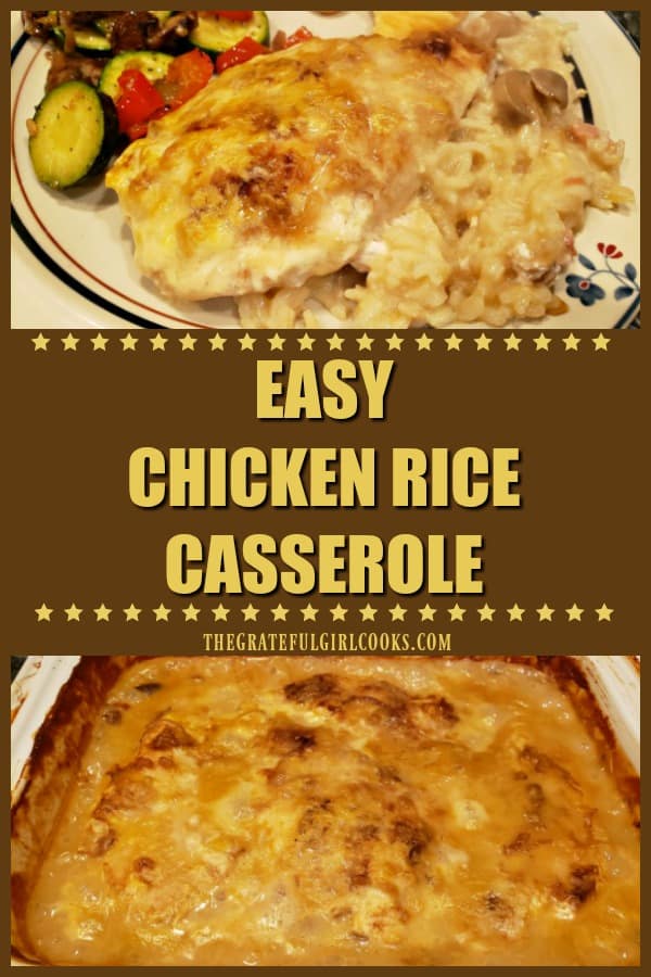 Making this easy chicken rice casserole is a cinch, with only 10 minutes prep work before baking! Rice and mushrooms cook in the same dish! YUM!