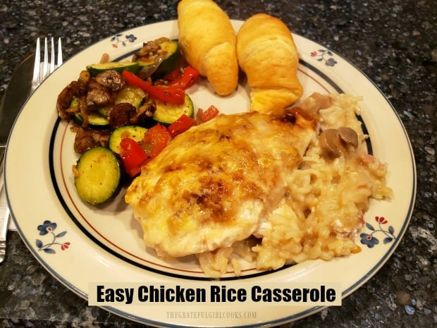 Making this easy chicken rice casserole is a cinch, with only 10 minutes prep work before baking! Rice and mushrooms cook in the same dish! YUM!