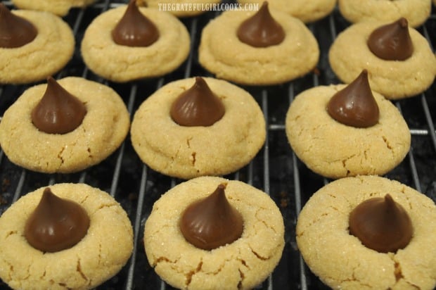 Here are some finished peanut butter kiss cookies, ready to eat!