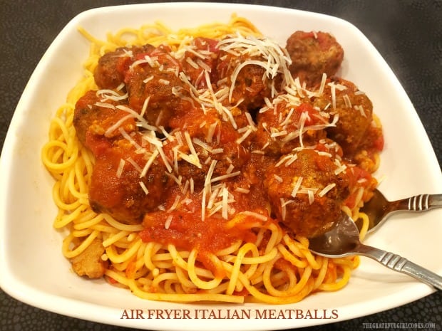 It's so EASY to make delicious Air Fryer Italian Meatballs, to add to a favorite sauce for pasta, or to make a yummy meatball sandwich!