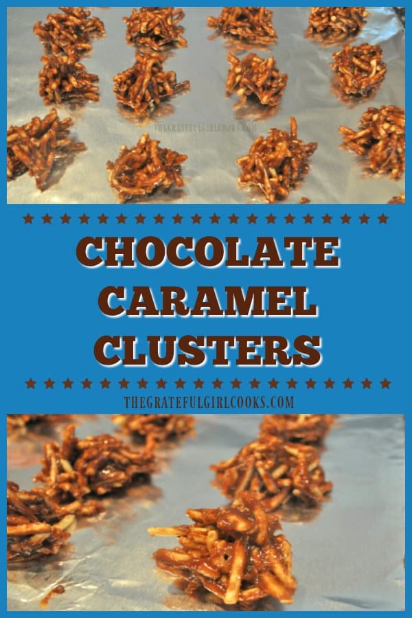 Five ingredients are all you need to quickly make yummy Caramel Chocolate Clusters, with chow mein noodles, peanut butter, chocolate chips & caramels!