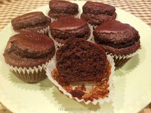 Chocolate espresso muffins on a plate, ready to eat!