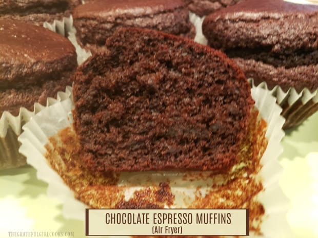 Chocolate Espresso Muffins are a cinch to make in an Air Fryer! These delicious breakfast or snack treats take 25 minutes, from start to finish!