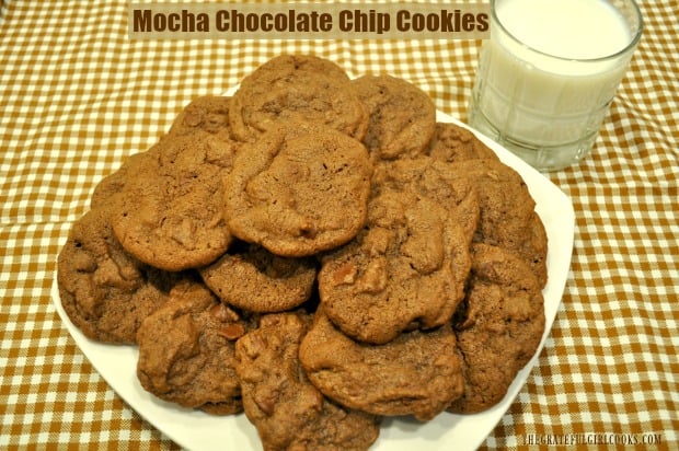 Make 4 dozen Mocha Chocolate Chip Cookies in no time at all! These delicious treats are easy to make, chewy, and have a hint of coffee liqueur flavor!