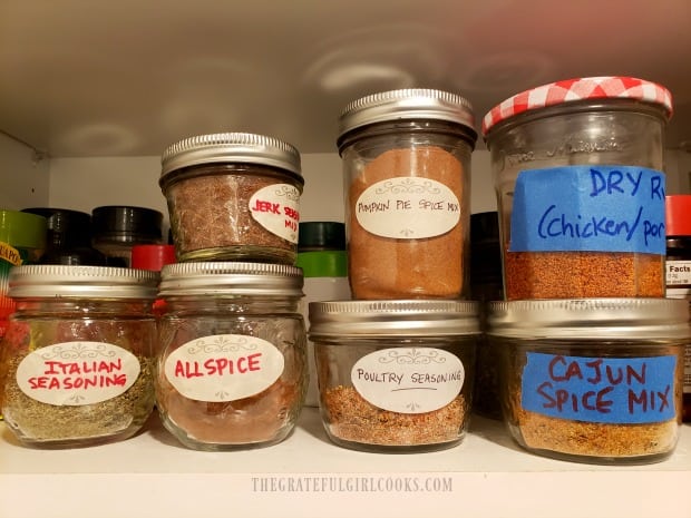 A few of the other homemade spice mixes in my pantry.