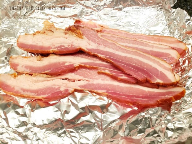 Bacon strips are separated before loading into the air fryer.