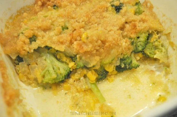 A peek at the insides of the broccoli corn casserole.