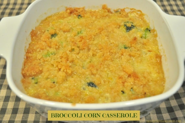 Broccoli Corn Casserole is a delicious, easy to prepare, baked veggie side dish, with corn, broccoli, onions, spices, and a buttery crumb topping!