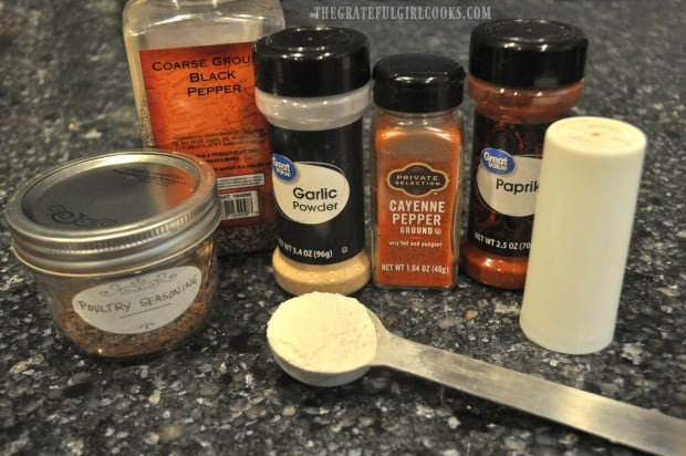 The spices for the chicken strips seasoning are ready to mix.