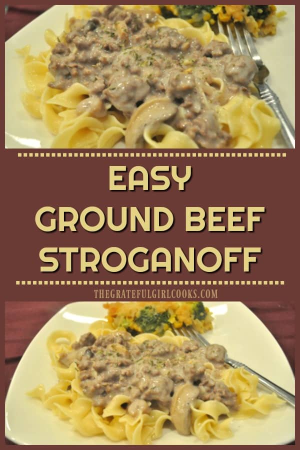 Looking for a quick, inexpensive dinner that tastes good? Easy Ground Beef Stroganoff can be made in about 25 minutes from start to finish!