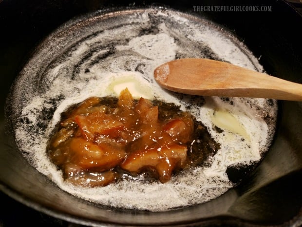 Orange marmalade and melted butter are combined in skillet.