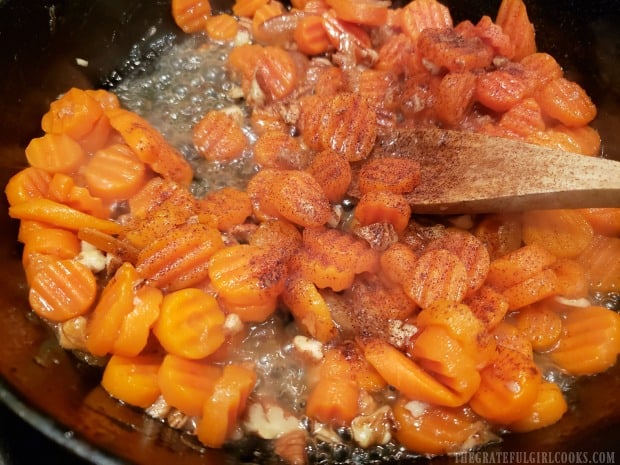 A light sprinkling of cinnamon adds to the flavor of the orange glazed carrots.