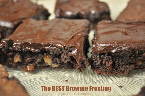 This easy to make, 6-ingredient recipe for The Best Brownie Frosting makes enough thick chocolate icing for a 9x13 pan of your favorite brownies!