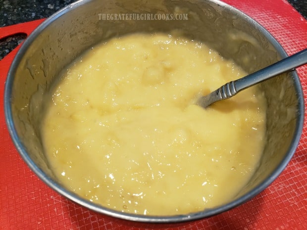 Once mixed, the banana, egg and oil mixture is ready to add to dry ingredients.
