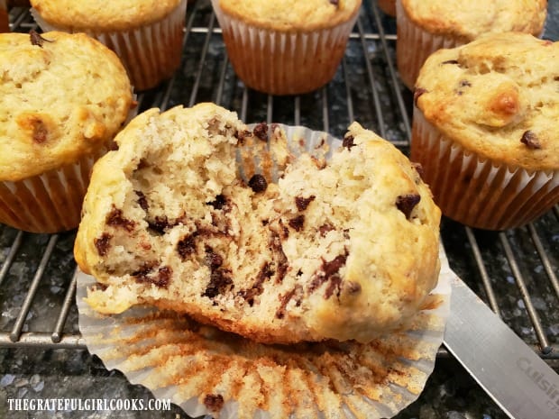 Chocolate chip banana nut muffins are filled with chocolate and taste delicious.