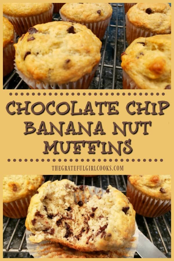 Make 12 delicious chocolate chip banana nut muffins in almost no time at all! These EASY to make muffins are perfect for breakfast or a mid-day snack!