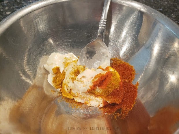 Southwest-inspired spices are mixed together with mayonnaise to make sauce.