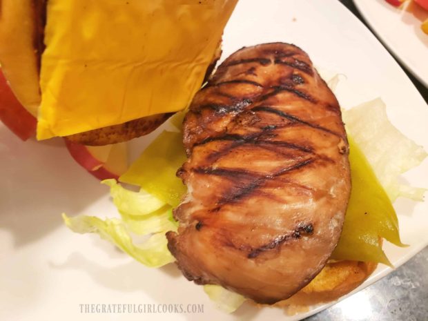 Marinated grilled chicken and cheese are added to the Santa Fe Chicken Sandwich.