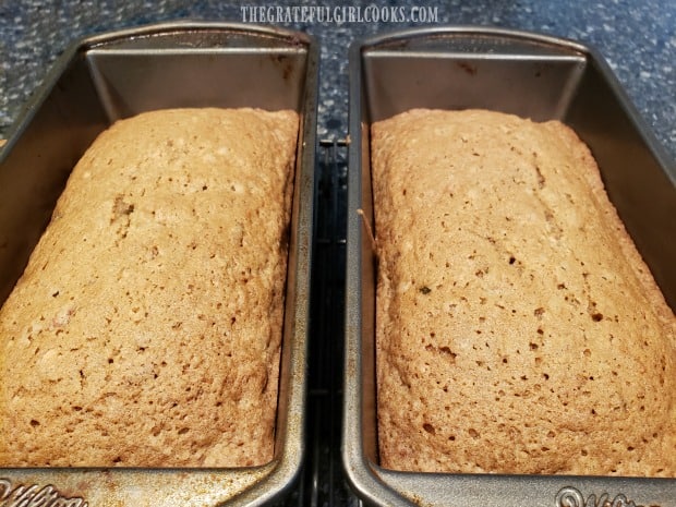 Here are the golden brown loaves of zucchini nut bread. hot from the oven.