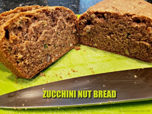 This simple recipe for zucchini nut bread yields two standard-sized loaves. The bread is EASY to make (honest!), and tastes absolutely delicious!