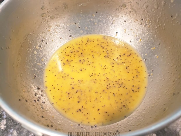 The citrus dressing is whisked together for the beet and goat cheese salad.