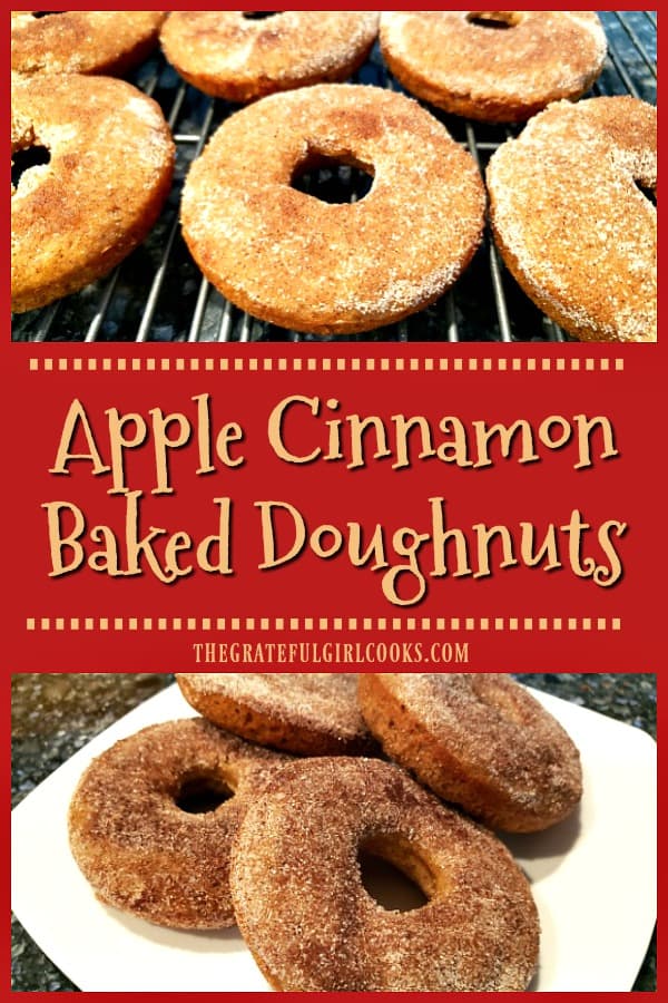 Make 18 delicious apple cinnamon baked doughnuts topped with cinnamon sugar. An easy to make treat for breakfast or snacks for family or friends. 