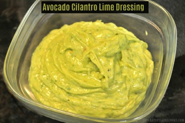 Delicious avocado cilantro lime dressing can be used as a topping on Southwest-inspired salads, baked potatoes, OR as a quick dip for tortilla chips!
