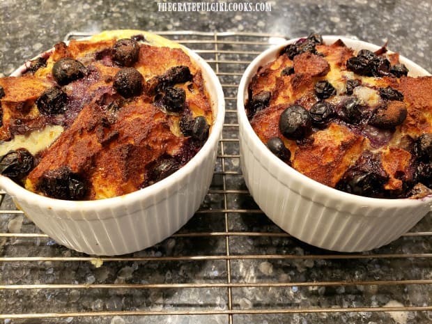 Blueberry french toast cups are lightly browned after cooking in an air fryer.