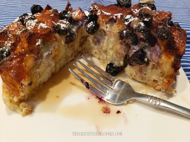 The inside of the french toast cup is filled with juicy blueberries!