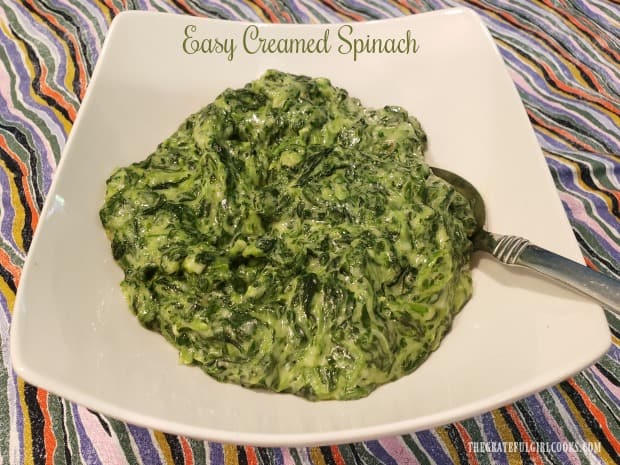 Enjoy this copycat recipe for the Easy Creamed Spinach served at a famous steak house. A delicious, simple veggie dish, ready in under 20 minutes.