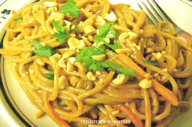 Thai peanut sauce tastes wonderful, when mixed into cooked pasta.