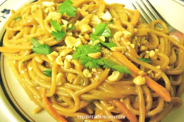 Thai peanut sauce tastes wonderful, when mixed into cooked pasta.