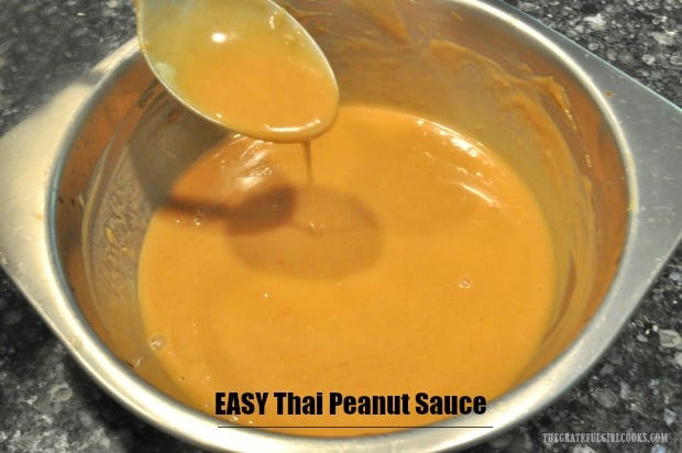 Make EASY Thai peanut sauce in under 5 minutes! This is a perfect sauce to add to cooked pasta, noodles or quinoa for delicious Thai-inspired flavor!