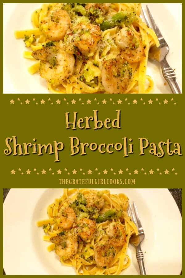 Herbed Shrimp Broccoli Pasta is a delicious, Italian-inspired meal of pan-seared shrimp, broccoli, and pasta noodles w/ Parmesan, olive oil & spices.