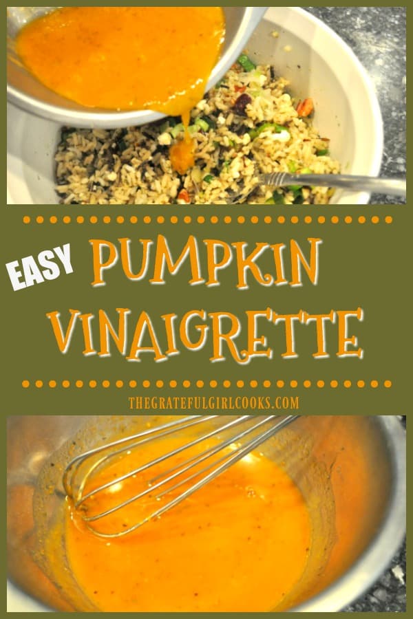 It's easy to make pumpkin vinaigrette in 5 minutes with a few ingredients! It's a delicious salad dressing for mixed green or rice salads.