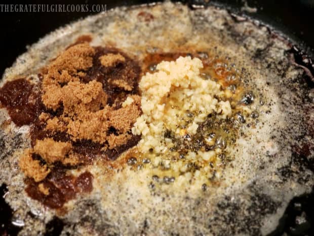 Melted butter, garlic, brown sugar and Italian seasoning combine to make sauce for pork chops.