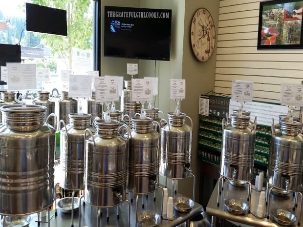 Photo showing inside of our local olive oil and vinegar tasting room.