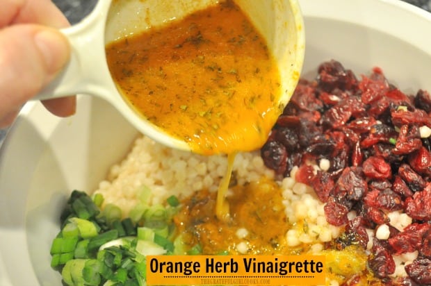 It's EASY to make this delicious Orange Herb Vinaigrette in under 5 minutes, to add flavor and color to your favorite mixed green or couscous salads.