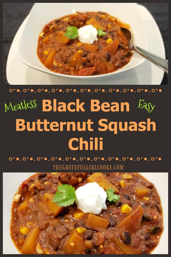 Black Bean Butternut Squash Chili is a hearty meatless dish, with all the flavor of a traditional chili. It's thick, delicious, and simple to prepare!