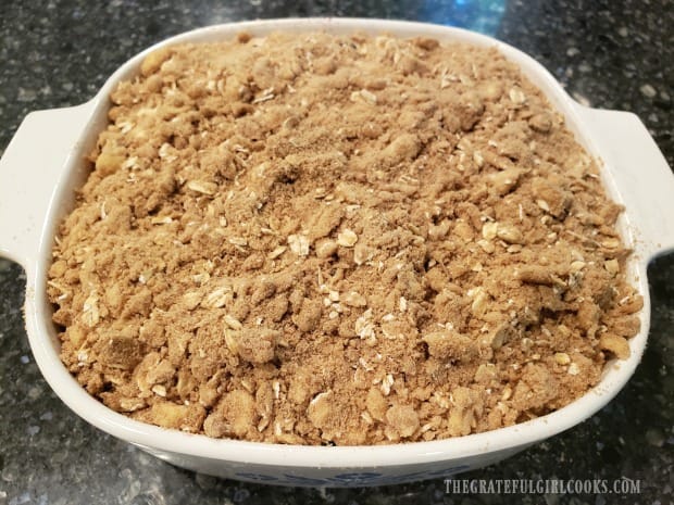 Blackberry Crisp, with crumb topping is ready to bake.