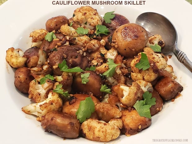 Cauliflower Mushroom Skillet is an easy to prepare, delicious veggie side dish, enhanced with the flavors of onions, garlic, butter and fresh herbs.