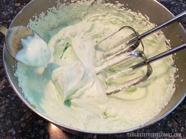 The creamy lime mousse is beaten for about 4 minutes, until soft peaks form.