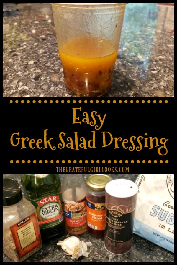 Make Easy Greek Salad Dressing in under 5 minutes. Use this delicious dressing (w/ chopped kalamata olives) on a favorite Greek or mixed green salad.