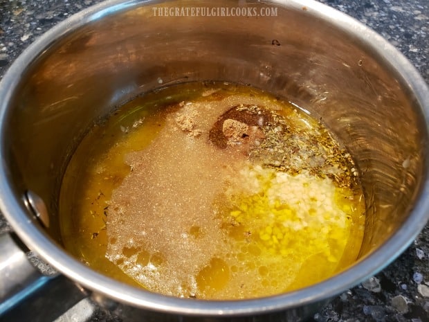 All the marinade ingredients are placed into a medium saucepan.